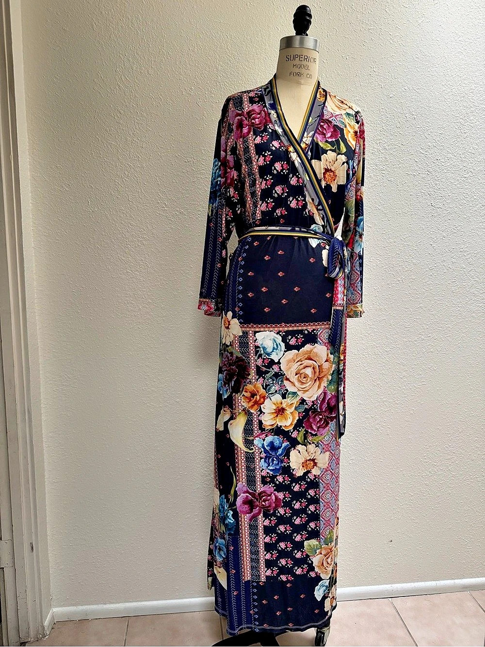 Johnny Was Floral Wrap Maxi Dress Blue XL Like New